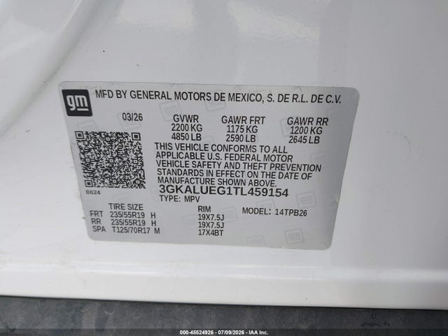Aukcja sprzedaży 2026 Gmc Terrain Awd Elevation, vin: 3GKALUEG1TL459154, numer aukcji: 45524926