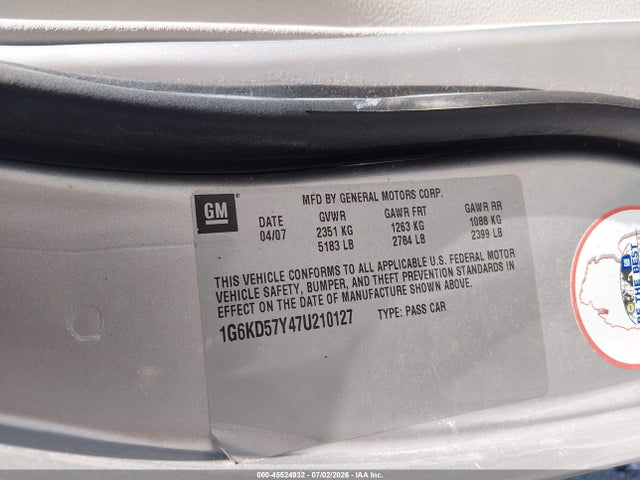 Aukcja sprzedaży 2007 Cadillac Dts Luxury I, vin: 1G6KD57Y47U210127, numer aukcji: 45524932