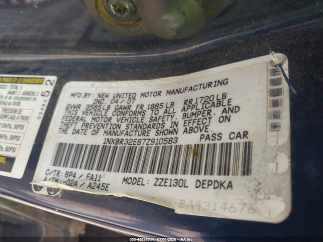 Продажа на аукционе авто 2007 Toyota Corolla Ce, vin: 1NXBR32E87Z910583, номер лота: 45524934