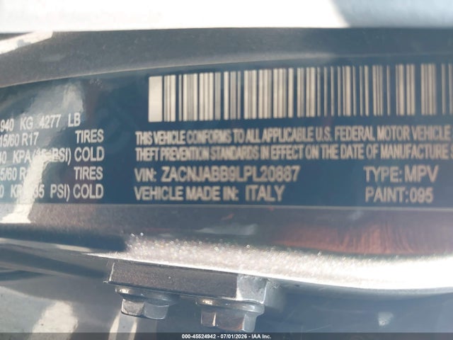 45524942 :رقم المزاد ، ZACNJABB9LPL20887 vin ، 2020 Jeep Renegade Latitude Fwd مزاد بيع