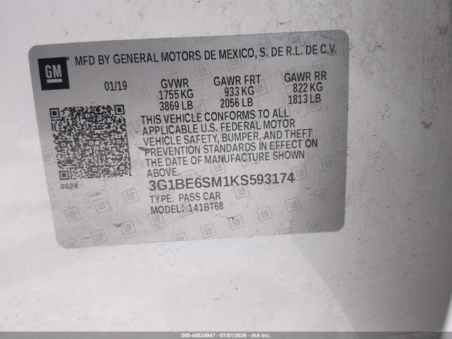 Chevrolet CRUZE LT 2019 3G1BE6SM1KS593174 Image 9