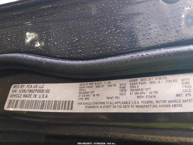45524973 :رقم المزاد ، 1C4RJYB62P8905100 vin ، 2023 Jeep Grand Cherokee 4xe 30th Anniversary مزاد بيع