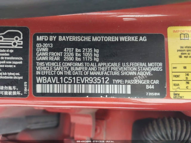 2014 Bmw X1 Xdrive28i მანქანა იყიდება აუქციონზე, vin: WBAVL1C51EVR93512, აუქციონის ნომერი: 45524986