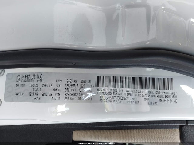 Продажа на аукционе авто 2016 Jeep Cherokee Sport, vin: 1C4PJMAB3GW313974, номер лота: 45525095