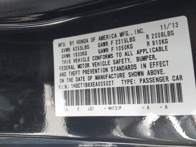 Honda Accord Ex-l 2014 1HGCT1B8XEA005027 Image 9