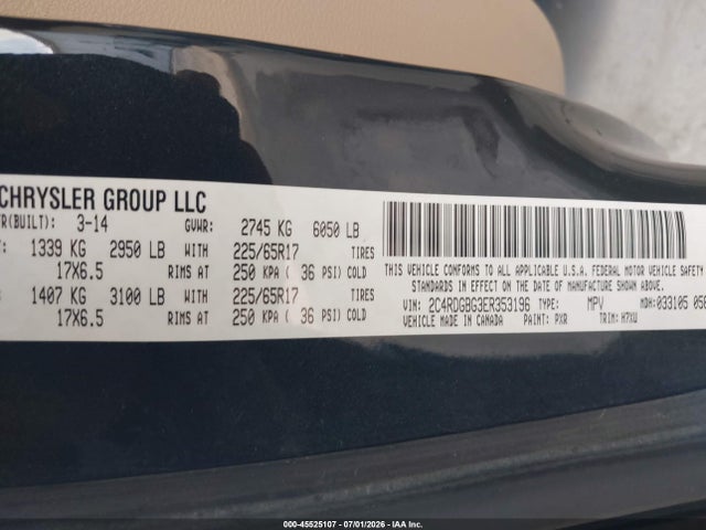 Продаж на аукціоні авто 2014 Dodge Grand Caravan Se, vin: 2C4RDGBG3ER353196, номер лоту: 45525107