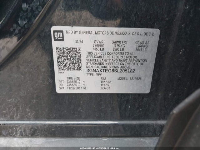 Chevrolet Equinox Awd Rs 2025 3GNAXTEG8SL205182 Image 9