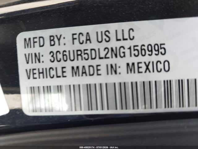 45525174 :رقم المزاد ، 3C6UR5DL2NG156995 vin ، 2022 Ram 2500 Lone Star  4x4 6'4 Box مزاد بيع