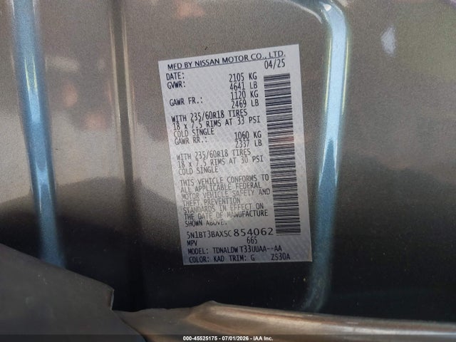 Продажа на аукционе авто 2025 Nissan Rogue Sv Fwd, vin: 5N1BT3BAXSC854062, номер лота: 45525175