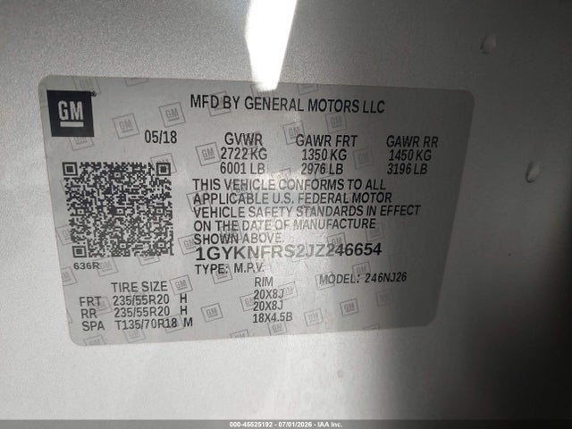 Продажа на аукционе авто 2018 Cadillac Xt5 Premium Luxury, vin: 1GYKNFRS2JZ246654, номер лота: 45525192