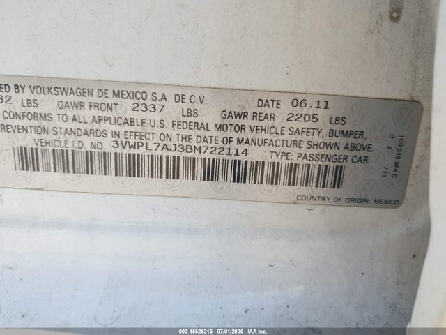 Aukcja sprzedaży 2011 Volkswagen Jetta Sportwagen 2.0l Tdi, vin: 3VWPL7AJ3BM722114, numer aukcji: 45525216