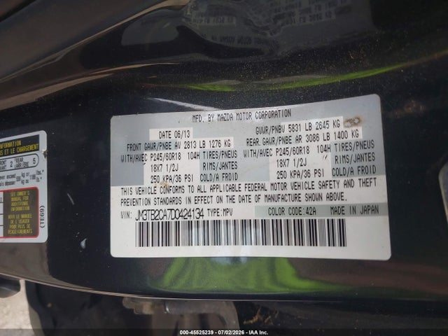 Aukcja sprzedaży 2013 Mazda Cx-9 Touring, vin: JM3TB2CA7D0424134, numer aukcji: 45525239