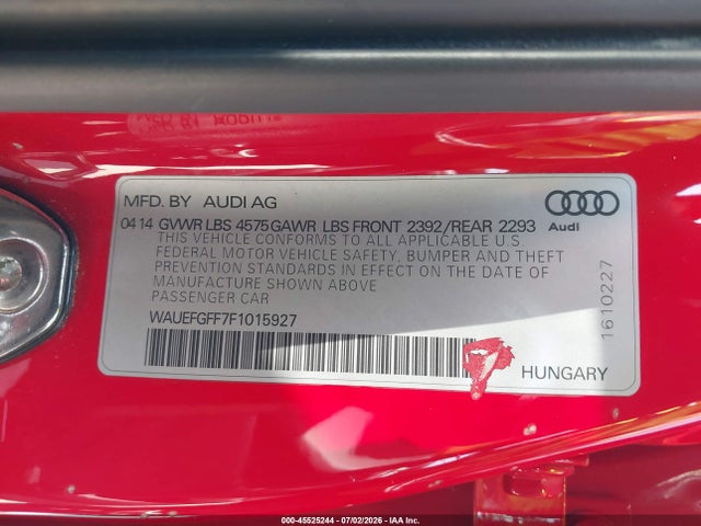 Aukcja sprzedaży 2015 Audi A3 2.0t Premium, vin: WAUEFGFF7F1015927, numer aukcji: 45525244