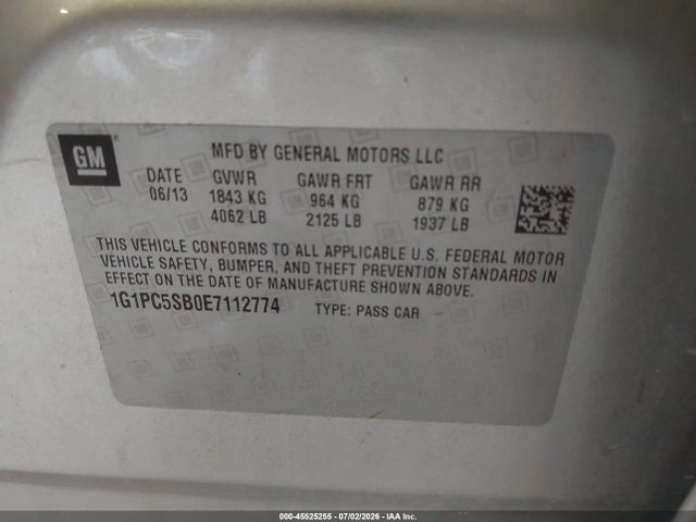 Продажа на аукционе авто 2014 Chevrolet Cruze 1lt Auto, vin: 1G1PC5SB0E7112774, номер лота: 45525255