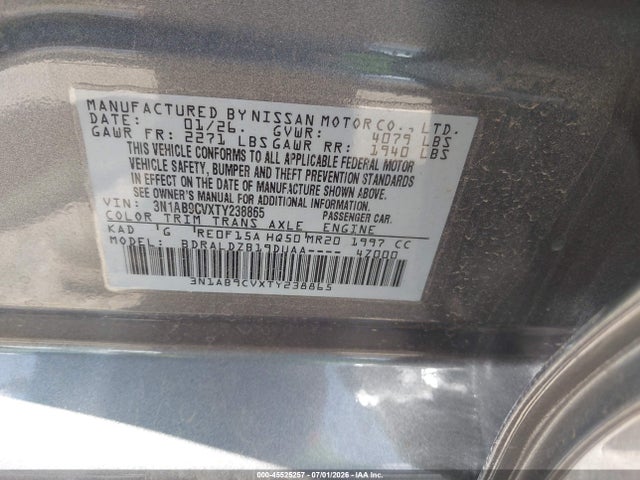 45525257 :رقم المزاد ، 3N1AB9CVXTY238865 vin ، 2026 Nissan Sentra Sv مزاد بيع