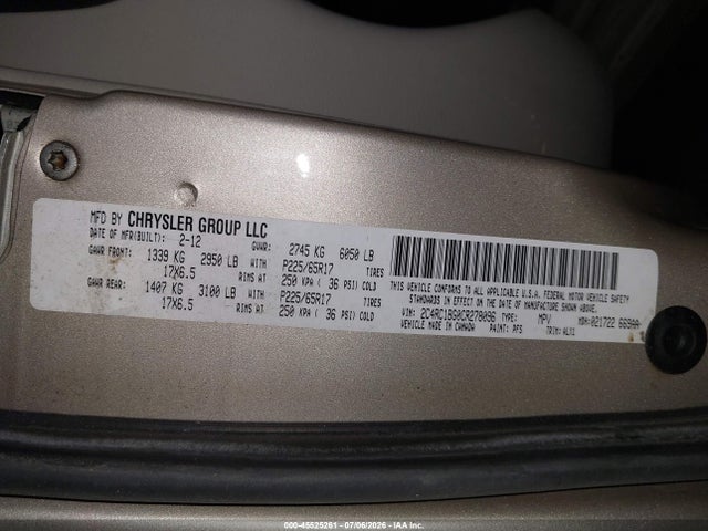 Продажа на аукционе авто 2012 Chrysler Town & Country Touring, vin: 2C4RC1BG0CR278096, номер лота: 45525261