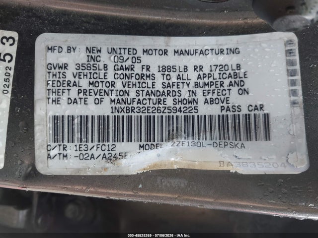 45525269 :رقم المزاد ، 1NXBR32E26Z594225 vin ، 2006 Toyota Corolla S مزاد بيع