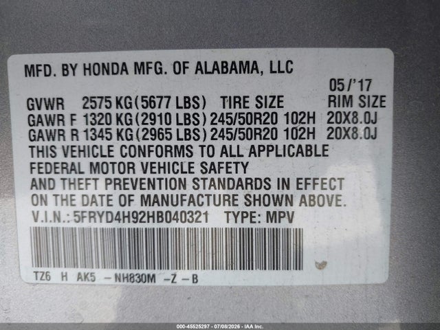 Aukcja sprzedaży 2017 Acura Mdx Advance   Entertainment Pkgs, vin: 5FRYD4H92HB040321, numer aukcji: 45525297