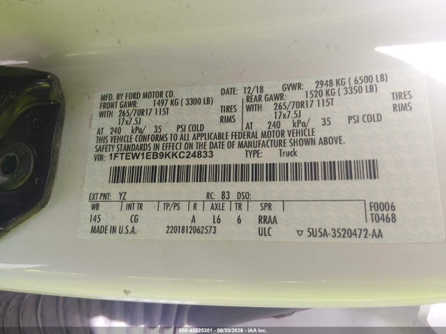 Ford F-150 Xl/xlt 2019 1FTEW1EB9KKC24833 Image 9