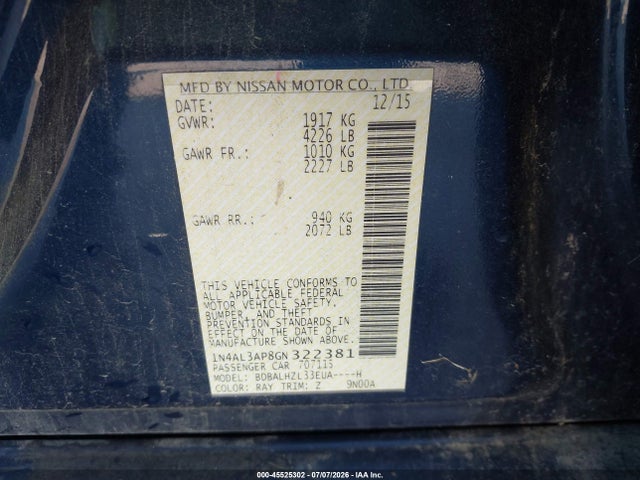 Nissan Altima 2.5 Sr 2016 1N4AL3AP8GN322381 Image 9
