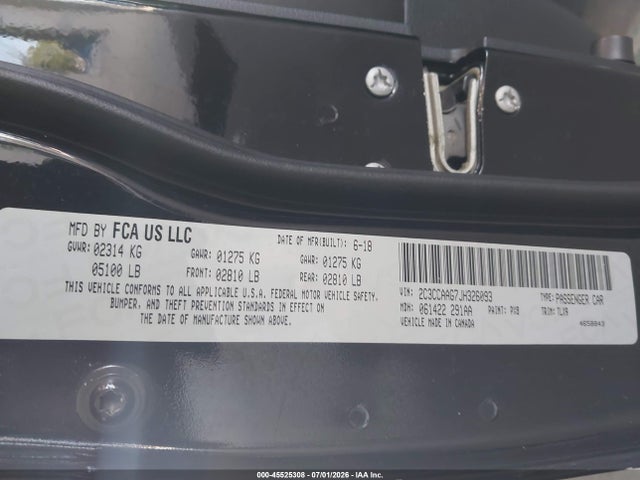 Aukcja sprzedaży 2018 Chrysler 300 Touring L, vin: 2C3CCAAG7JH326093, numer aukcji: 45525308