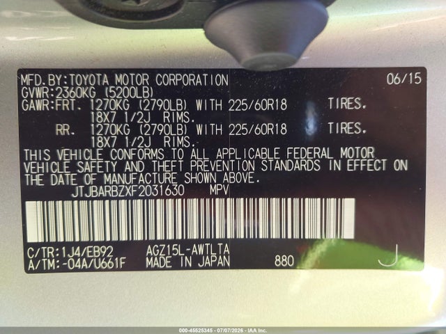 Aukcja sprzedaży 2015 Lexus Nx 200t F Sport, vin: JTJBARBZXF2031630, numer aukcji: 45525345