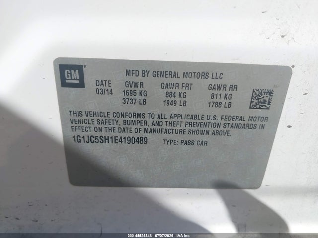 Chevrolet Sonic Lt Auto 2014 1G1JC5SH1E4190489 Image 9