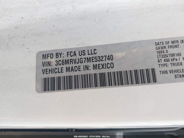 Продажа на аукционе авто 2021 Ram Promaster 3500 Cargo Van High Roof 159 Wb Ext, vin: 3C6MRVJG7ME532740, номер лота: 45525453