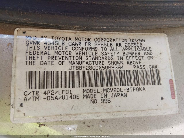 Aukcja sprzedaży 1999 Lexus Es 300, vin: JT8BF28G0X5068394, numer aukcji: 45525466