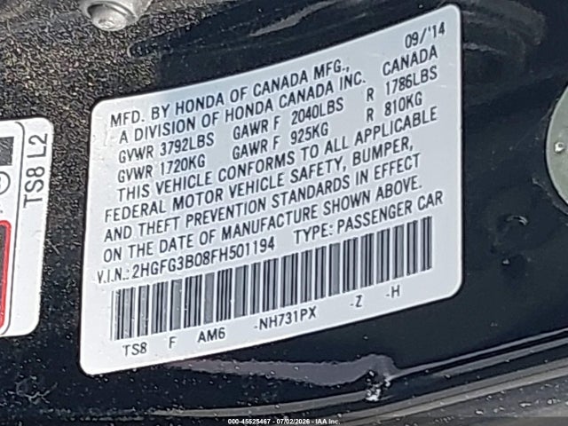 Honda Civic Ex-l 2015 2HGFG3B08FH501194 Image 9
