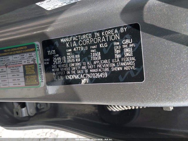 Aukcja sprzedaży 2022 Kia Sportage Lx, vin: KNDPMCAC7N7026459, numer aukcji: 45525495