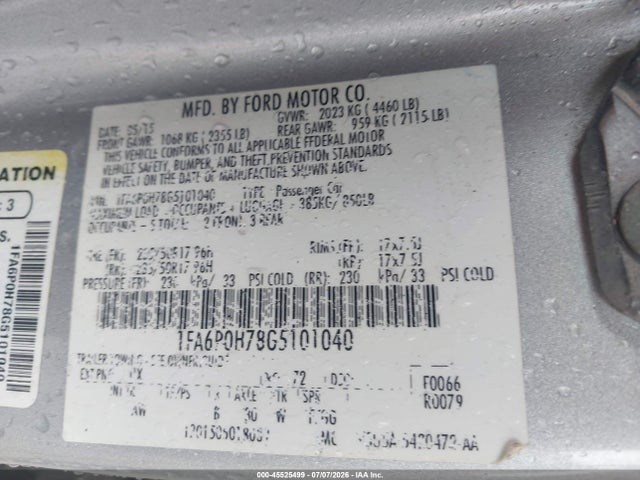 Ford FUSION SE 2016 1FA6P0H78G5101040 Image 9