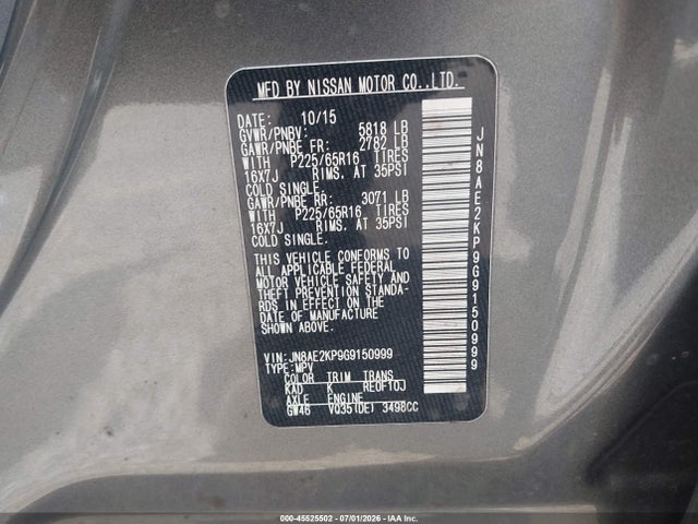 45525502 :رقم المزاد ، JN8AE2KP9G9150999 vin ، 2016 Nissan Quest Platinum/s/sl/sv مزاد بيع