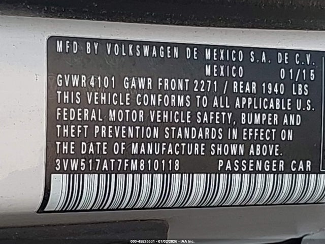 3VW517AT7FM810118 Volkswagen Beetle 1.8t Classic