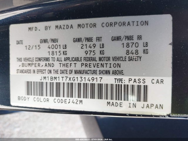 JM1BM1T7XG1314917 Mazda Mazda3 I Sport
