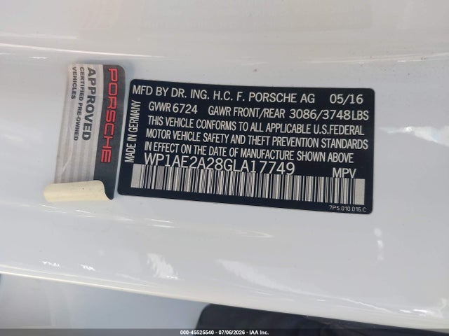 WP1AE2A28GLA17749 Porsche Cayenne E-hybrid S