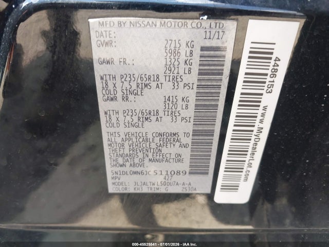 Продажа на аукционе авто 2018 Infiniti Qx60, vin: 5N1DL0MN6JC511089, номер лота: 45525541