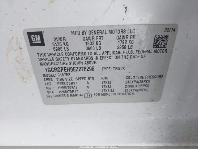 45525571 :رقم المزاد ، 1GCRCPEH9EZ276296 vin ، 2014 Chevrolet Silverado 1500 Work Truck مزاد بيع
