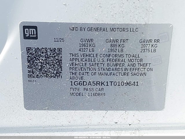 2026 Cadillac Ct4 Luxury Rwd მანქანა იყიდება აუქციონზე, vin: 1G6DA5RK1T0109641, აუქციონის ნომერი: 45525574