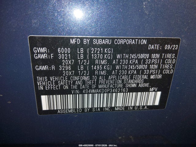 45525580 :رقم المزاد ، 4S4WMAKD0P3462163 vin ، 2023 Subaru Ascent Onyx Edition Limited 7-passenger مزاد بيع