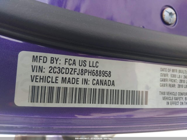 Продажа на аукционе авто 2023 Dodge Challenger R/t Scat Pack, vin: 2C3CDZFJ8PH688958, номер лота: 45525617