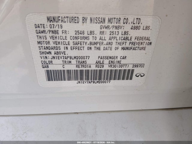 Продажа на аукционе авто 2020 Infiniti Q50 Luxe, vin: JN1EV7AP9LM200077, номер лота: 45525621