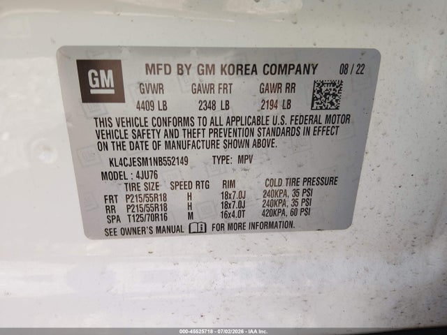 Продажа на аукционе авто 2022 Buick Encore Awd Preferred, vin: KL4CJESM1NB552149, номер лота: 45525718