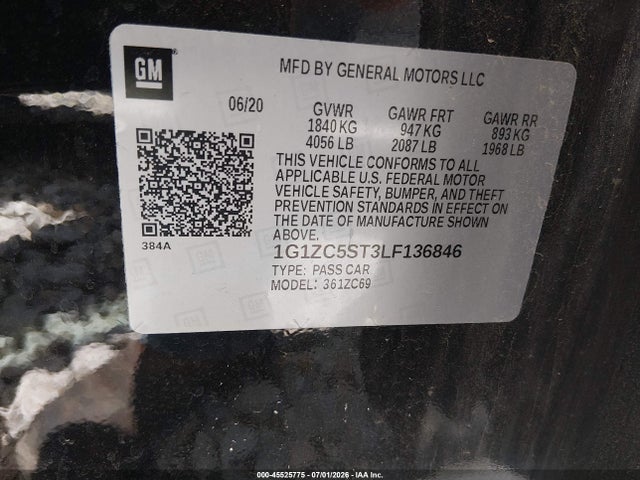 1G1ZC5ST3LF136846 Chevrolet Malibu Fwd 1fl
