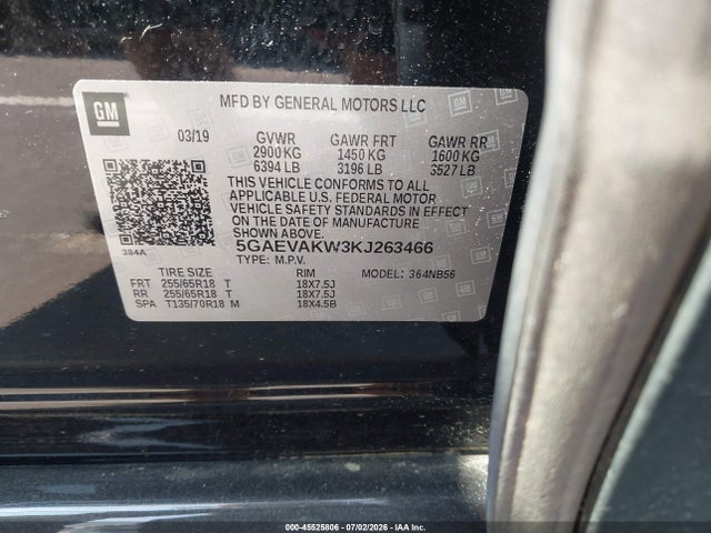 2019 Buick Enclave Awd Essence მანქანა იყიდება აუქციონზე, vin: 5GAEVAKW3KJ263466, აუქციონის ნომერი: 45525806