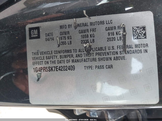 45525852 :رقم المزاد ، 1G4PR5SK7E4202409 vin ، 2014 Buick Verano Convenience Group مزاد بيع