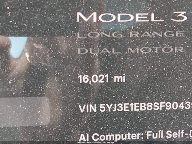 Продаж на аукціоні авто 2025 Tesla Model 3 Long Range All-wheel Drive, vin: 5YJ3E1EB8SF904391, номер лоту: 45525854