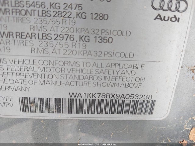 Продаж на аукціоні авто 2009 Audi Q5 3.2 Premium, vin: WA1KK78RX9A053238, номер лоту: 45525867