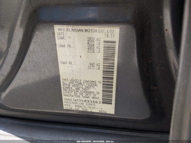 Nissan Altima 2.5 Sl 2015 1N4AL3AP2FN895663 Image 9