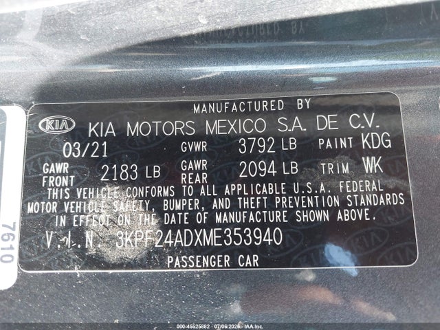 KIA Forte Lxs 2021 3KPF24ADXME353940 Image 9